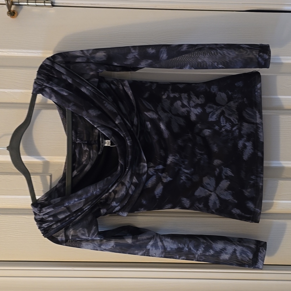 STEVE MADDEN BRAND WOMEN'S BLACK LONG SLEEVES DRAPED NECKLINE TOP SIZE SMALL